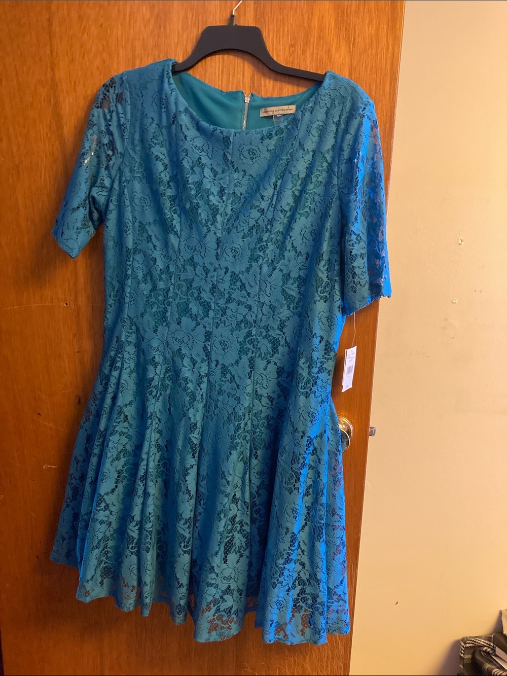 Danny & Nicole Teal Lace Fit-and-Flare Midi Dress